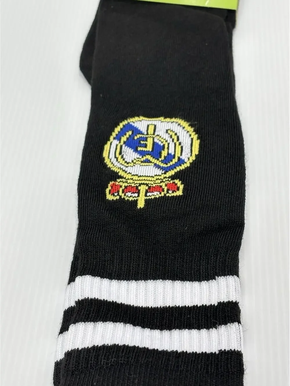 Real Madrid Soccer Football Crest Soccer Socks Black Striped Unisex Adults